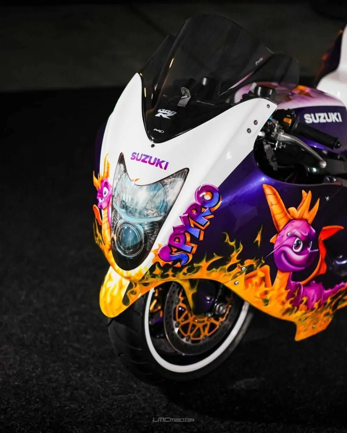 Suzuki Hayabusa Santa Pod Race Bike Airbrushed in Spiro the dragon theme