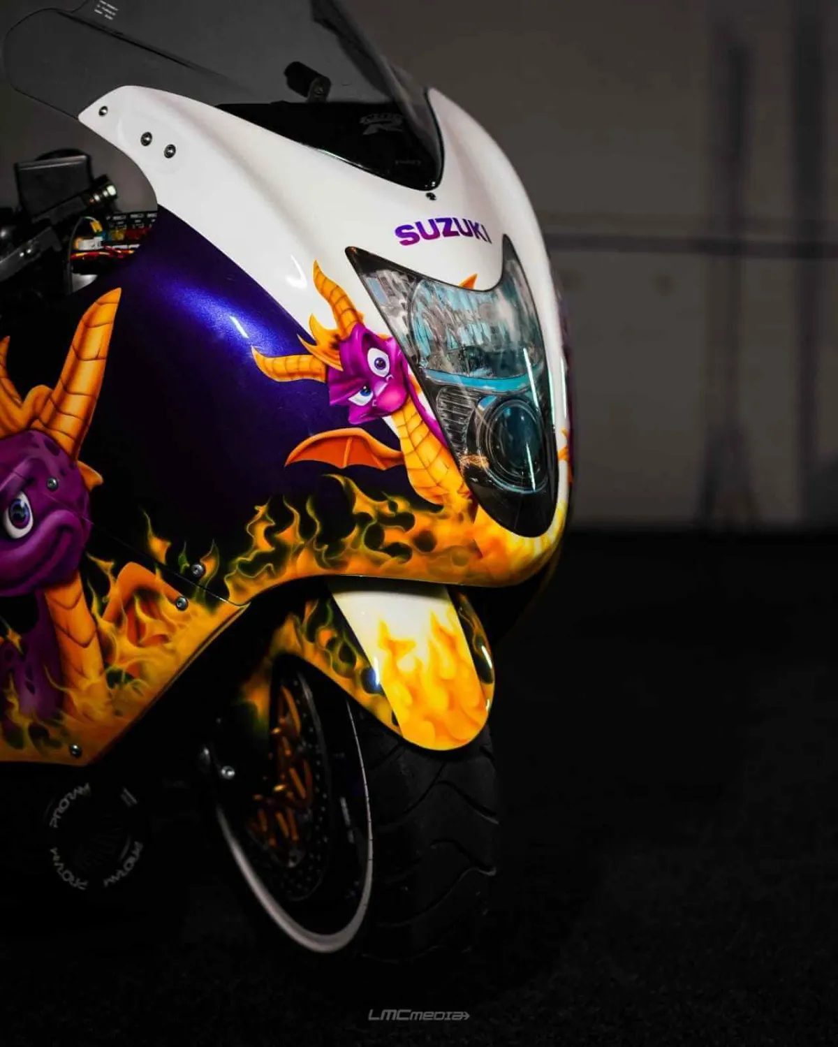 Suzuki Hayabusa Santa Pod Race Bike Airbrushed in Spiro the dragon theme