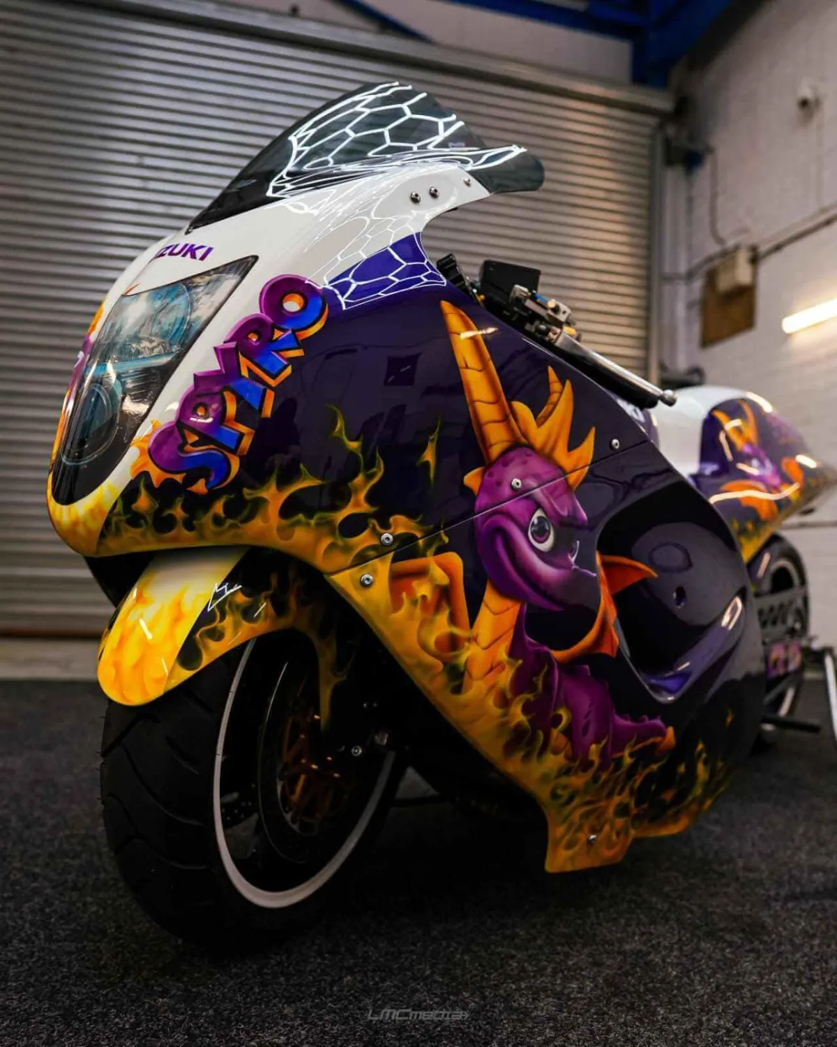 Suzuki Hayabusa Santa Pod Race Bike Airbrushed in Spiro the dragon theme