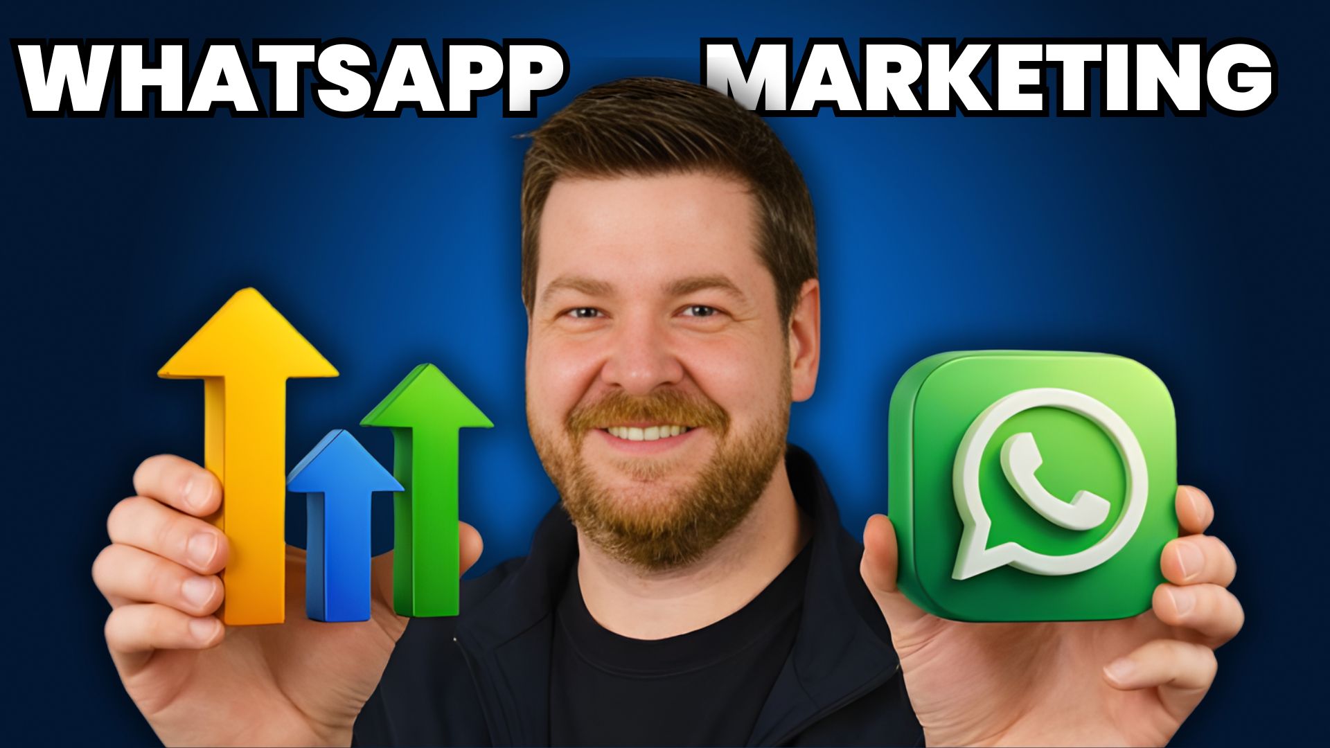 Martin Dellwing mit HighLevel Logo und Whatsapp Logo in der Hand, grinsend