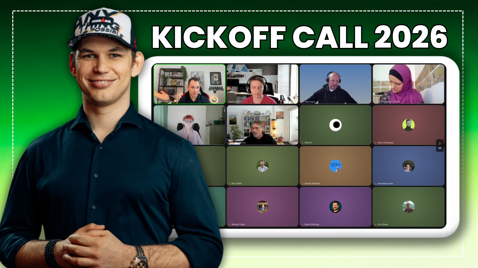 Kickoff Call 2026 mit Martin Dellwing – Online-Workshop zur VESUV-Methode, Vision, Zielen und Business-Aufbau mit Live-Teilnehmern im Video-Call.