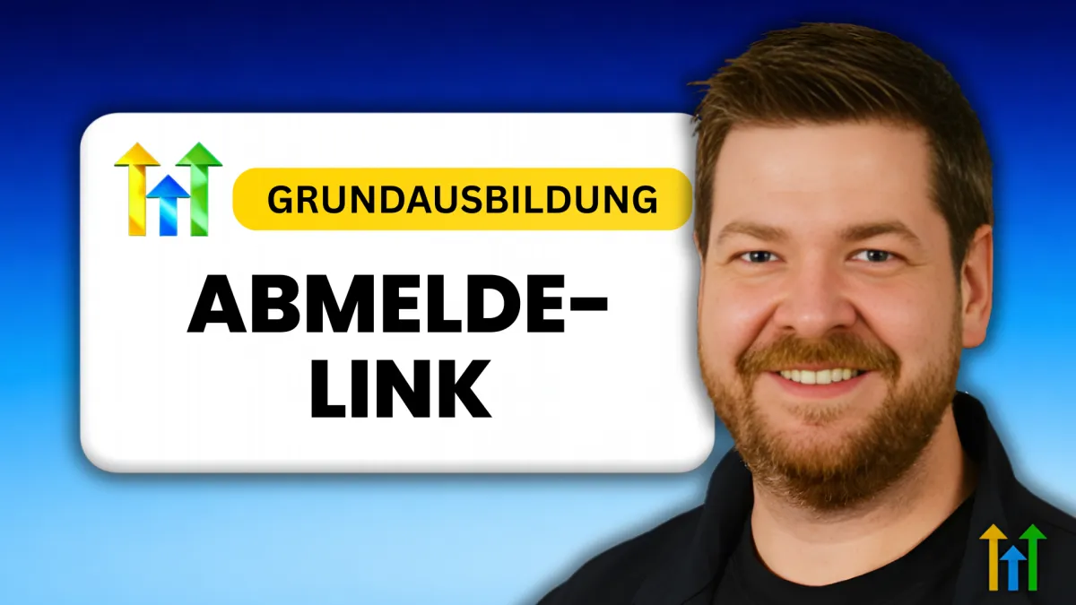 YouTube Thumbnail mit Text Grundausbildung Abmeldelink und Porträt eines lächelnden Mannes vor blauem Hintergrund“