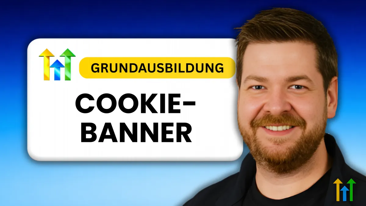 Thumbnail mit Mann vor blauem Hintergrund und Schriftzug „Grundausbildung Cookie Banne
