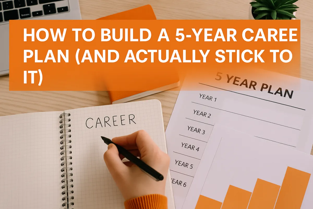 Professional creating a 5-year career plan with goals and milestones