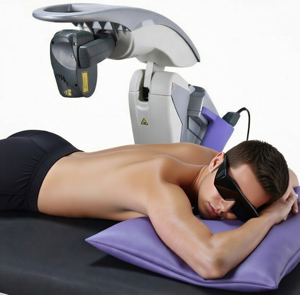 Patient receiving MLS laser therapy fto enhance healing and recovery