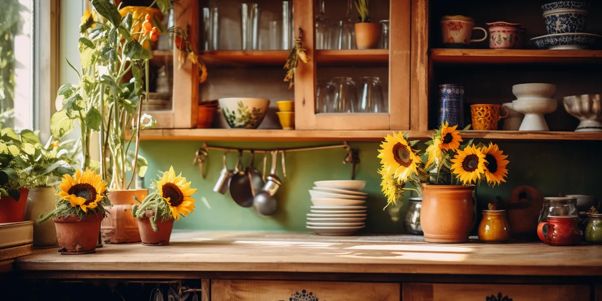 Green kitchen sunflowers, autumn