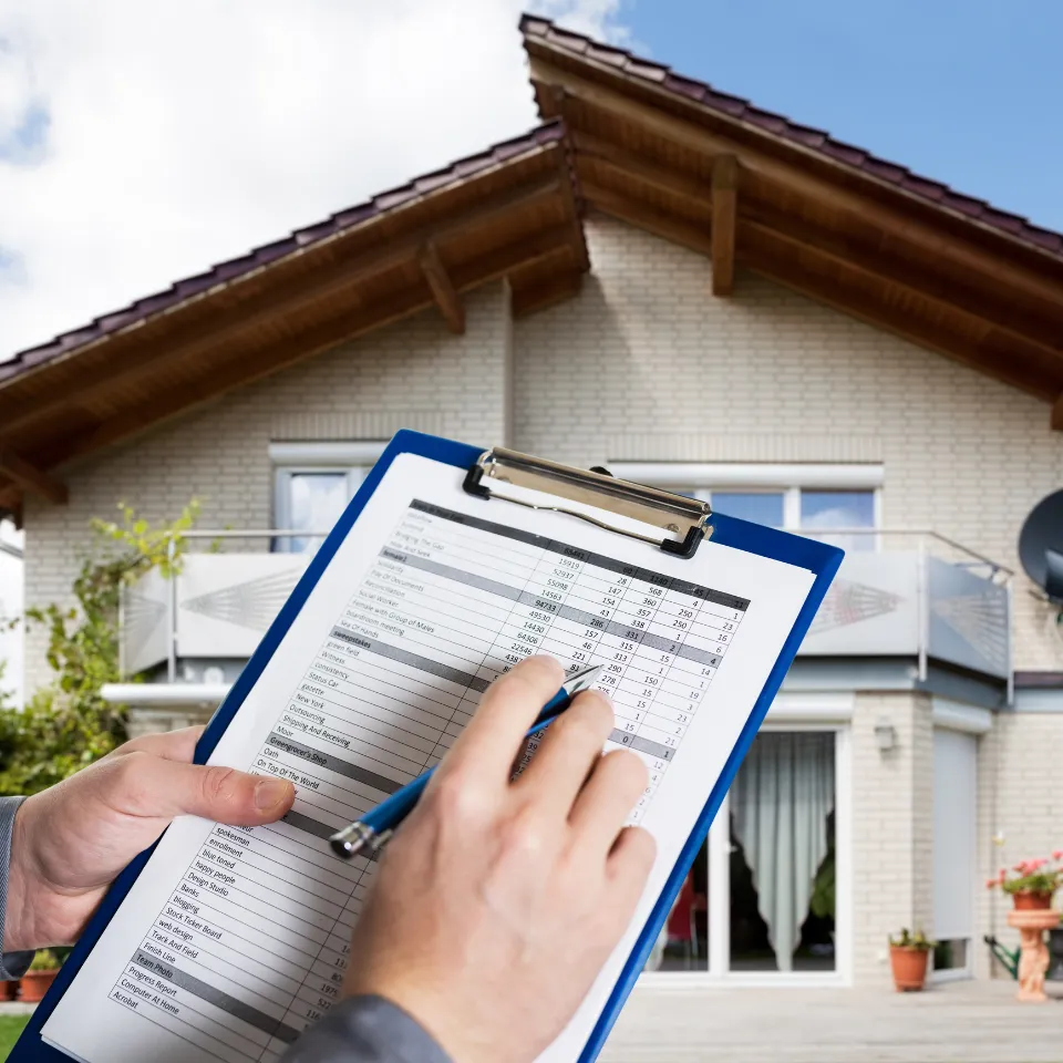 Real estate agent holding a clipboard titled “Top Dollar Tips,” standing in a well-staged house.