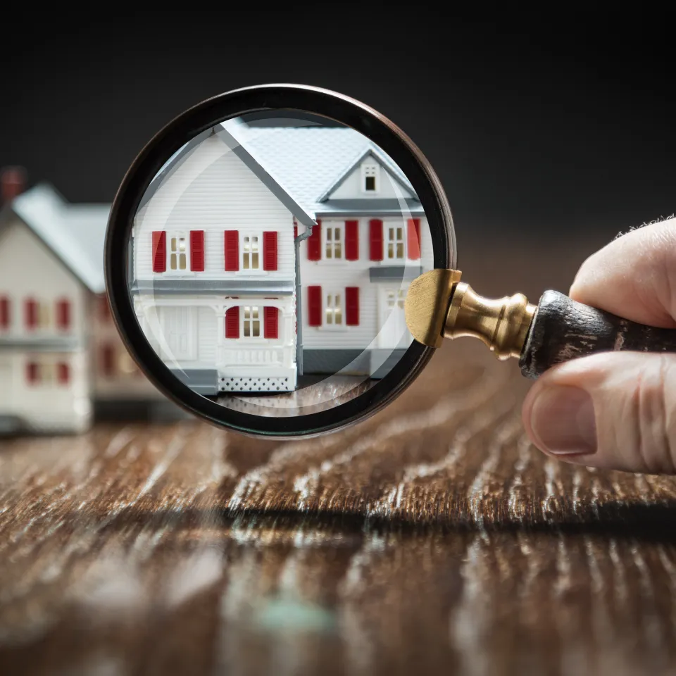 Homebuyer looking at a real estate website with “No Results Found” on screen, while hidden homes appear behind a magnifying glass labeled “Off-Market Listings”.