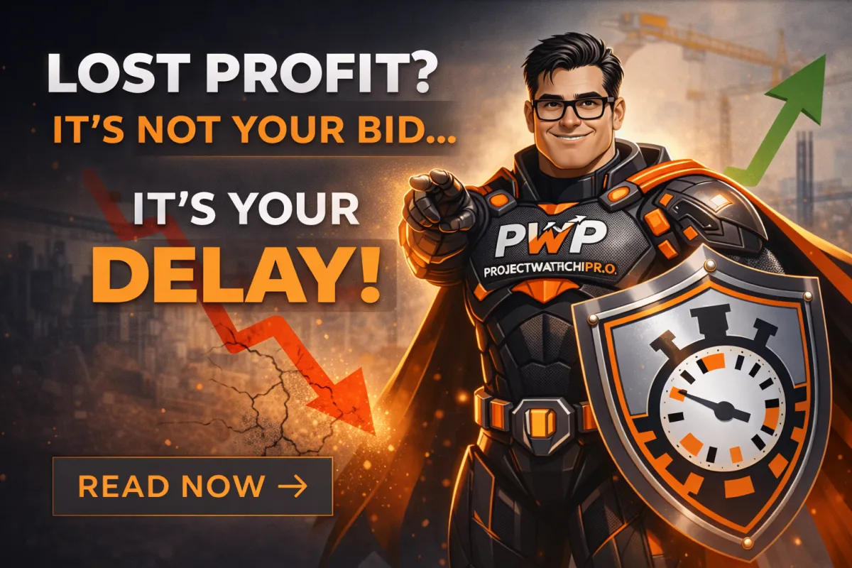 ProjectWatchPRO dashboard showing real-time project cost and profit visibility with shield icon representing profit defence