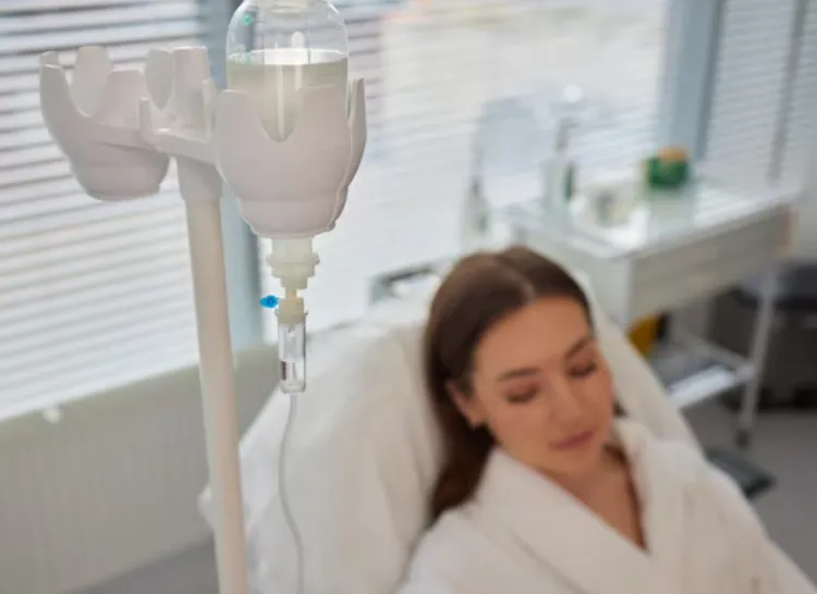 A woman having an IV shot