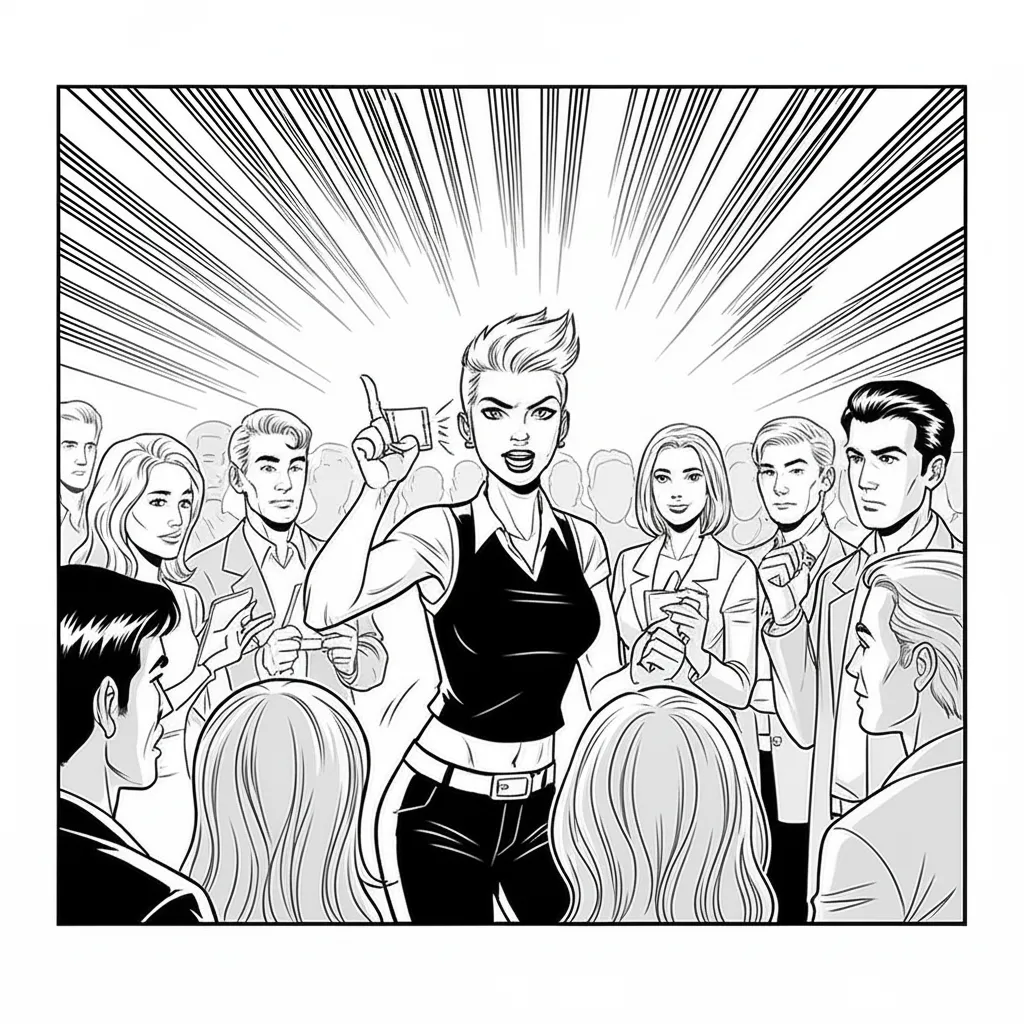 Woman persuading crowd.
