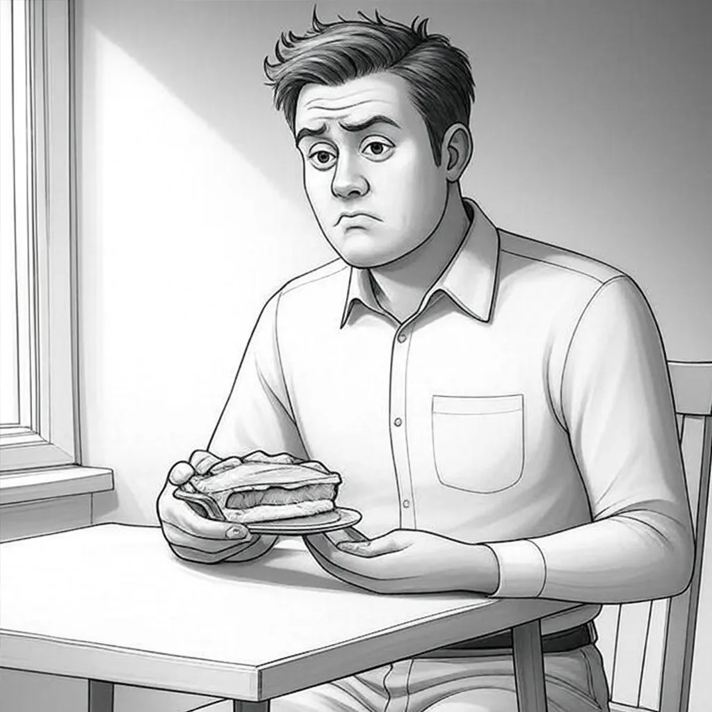 Man eating a pie that doesn't taste good.
