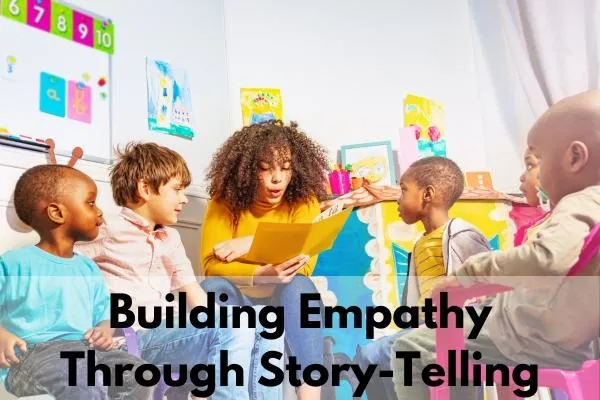 children sitting around a teacher who is reading from a book - Building Empathy in Kids Through Story-Telling