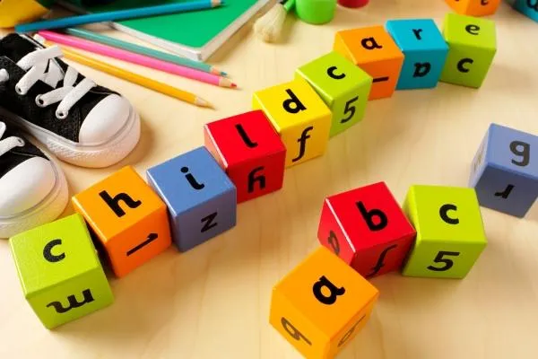 blocks that spell out childcare abc - content marketing for childcare