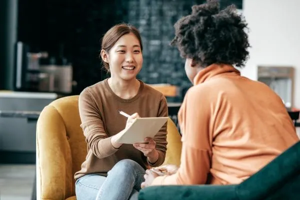 two women talking