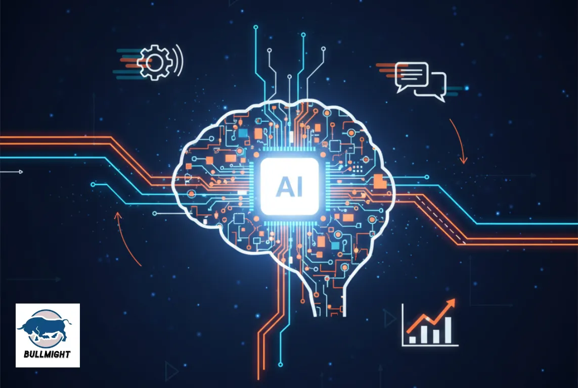 glowing network or brain-like circuit symbolizing intelligence and self-learning.