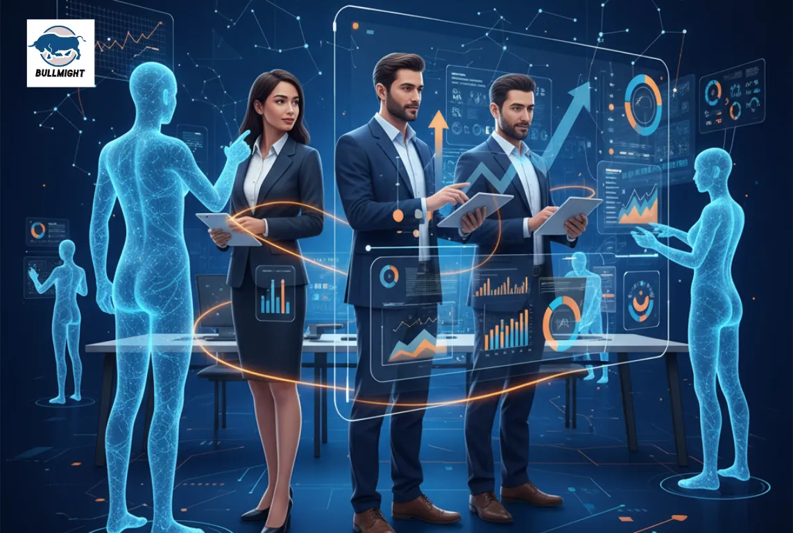 l illustration showing humans and AI working side by side in harmony.