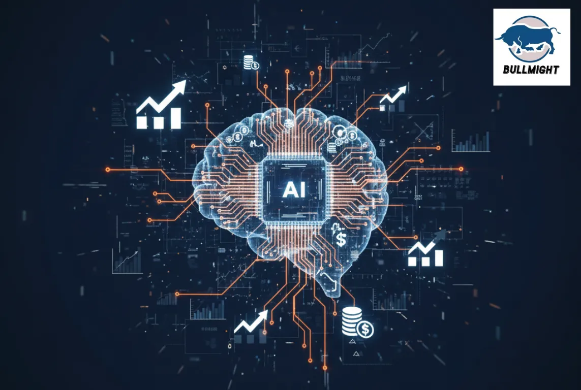 illustration showing a glowing financial network powered by AI