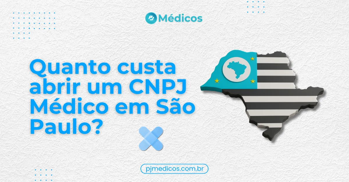 capa do PJ Médicos com texto a esquerda e ícone de São Paulo 3d com a cor azul a direita.