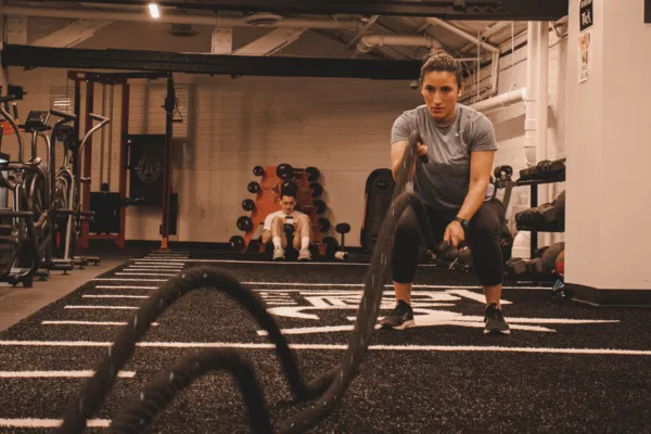 Sandy doing Battle rope exercise