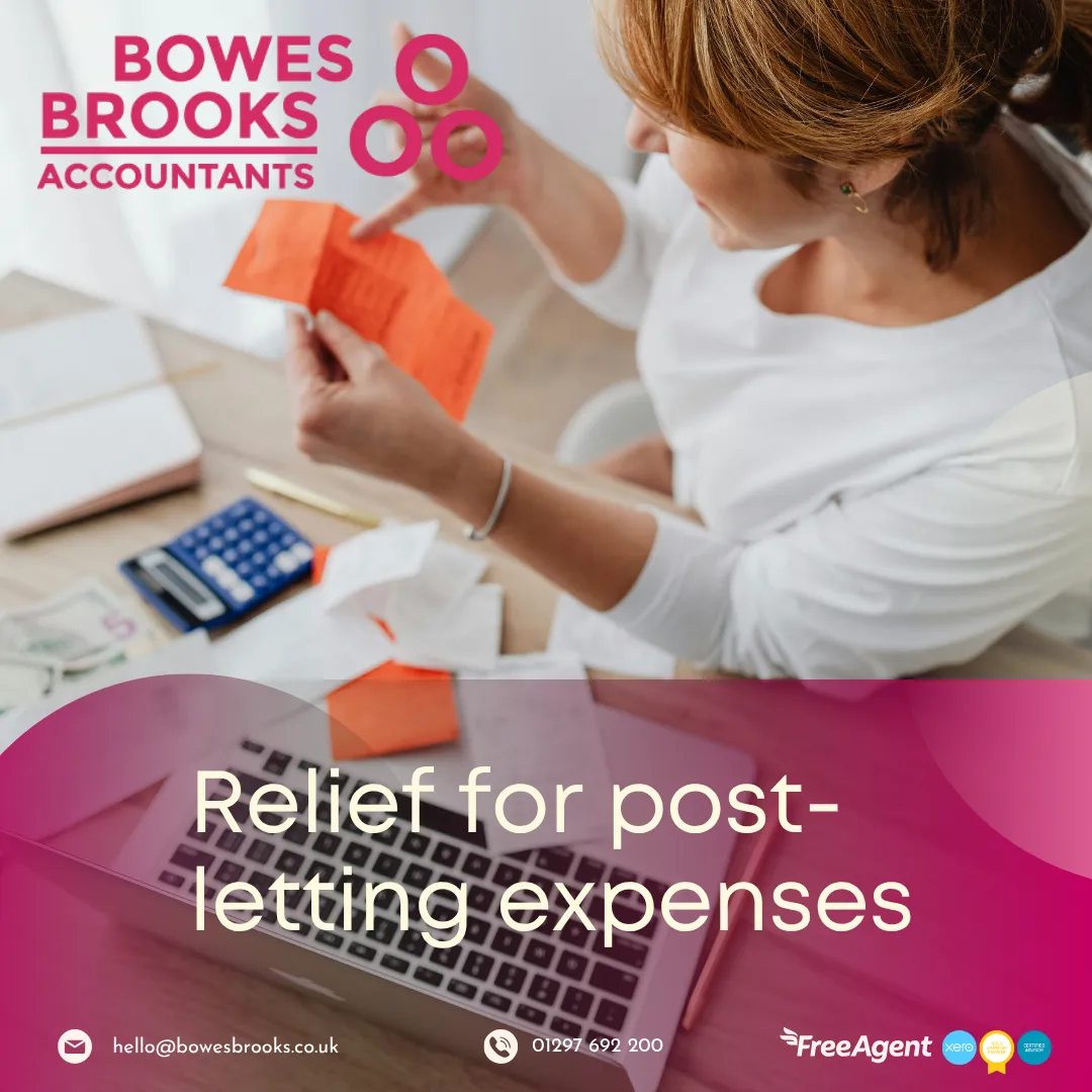 A former landlord reviewing invoices and property documents with a calculator, symbolizing tax relief on post-letting rental expenses.