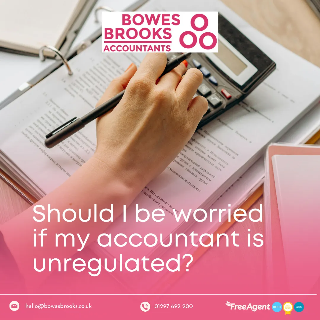 A thoughtful business owner reviewing documents, with question marks overlaid to reflect uncertainty about their accountant’s credentials.