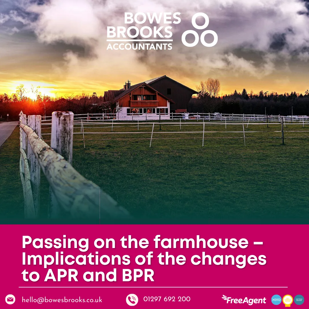 A traditional British farmhouse with surrounding farmland, symbolising inheritance tax changes to Agricultural and Business Property Relief from April 2026.