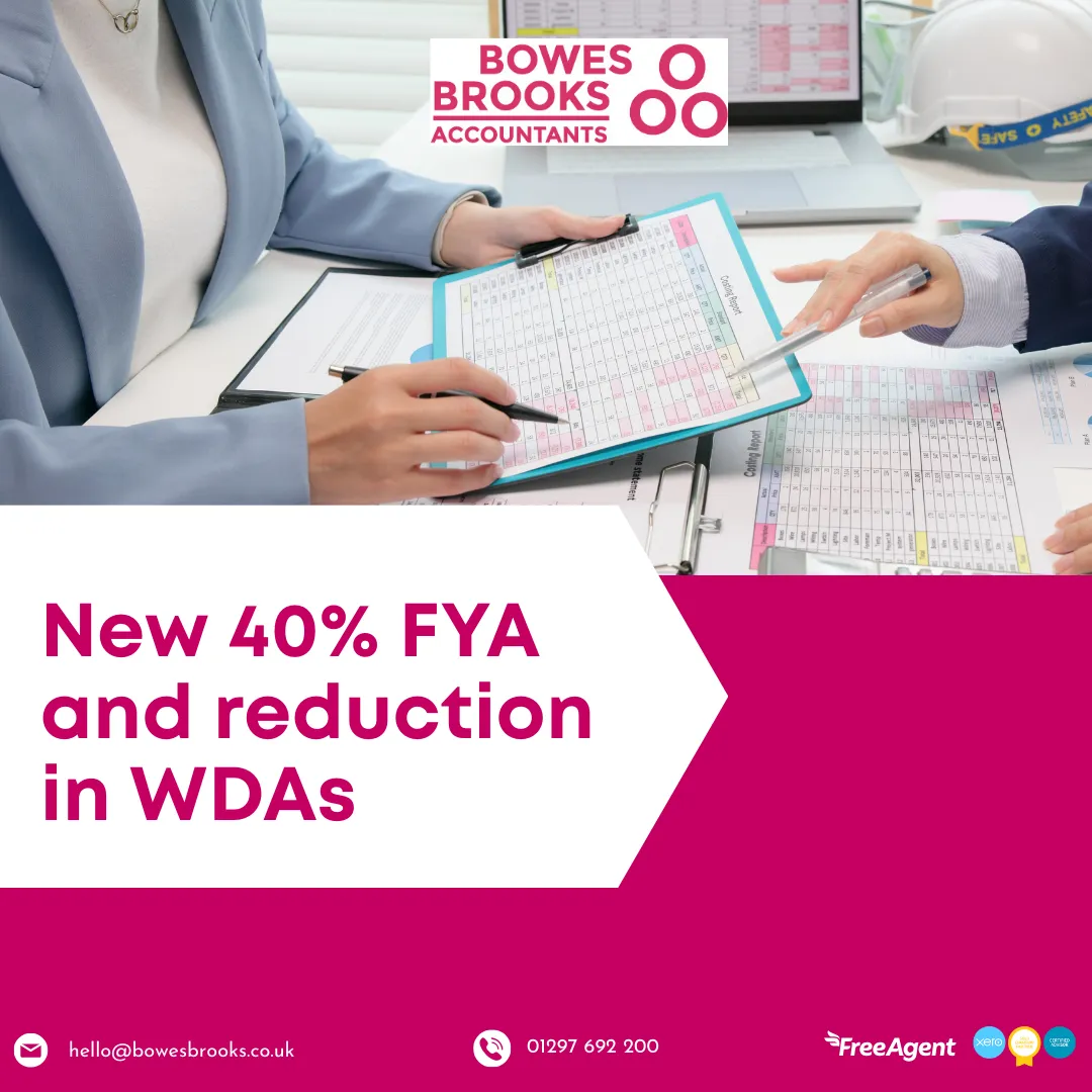 Cover image showing business professionals reviewing financial spreadsheets and calculations, representing new first-year allowances and changes to writing down allowances for business assets.