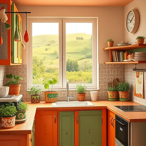 A minimalist illustration of an affordable modern kitchen remodeling scene in Towson, Maryland. The image features sleek, simplified lines of contemporary cabinetry, a compact stylish kitchen island, and subtle depictions of new appliances in flat pastel colors. The background includes a soft silhouette of Towson's skyline with residential streets and leafy greenery, rendered in muted pastels. Quirky details include an oversized colorful wrench and a small hand-drawn paintbrush resting on the countertop, symbolizing DIY-friendly renovations. The overall mood is calm and inviting, with a color palette of pastel blue, soft beige, and light mint green, conveying trust and freshness. The clean, minimalistic style emphasizes a tidy, modern look with gentle shading and contrasts, blending simplicity with personality to highlight practical, stylish home improvements in Towson, Maryland.
