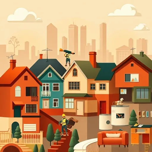 A vibrant, cubist-inspired collage illustrating local home remodeling companies, featuring abstract geometric shapes representing renovation elements. The image includes sharp-edged, fractured facades of houses with mismatched rooflines, windows, and doors, some subtly integrated with tools like paintbrushes, hammers, and blueprint fragments. Stylized interior components such as angular couches, cabinetry, and light fixtures are fragmented into geometric planes, symbolizing transformation. Quirky details depict cubist carpenters wielding exaggerated tools, stacks of paint cans with abstract color splashes, and a whimsical “near me” map segment with angular pathways connecting house icons. The background shows an abstract cityscape with stylized trees and clouds in warm tones of terracotta, muted teal, burnt orange, and soft beige, creating a friendly, professional ambiance. Light and shadow play through angular shading to add depth, with playful touches like a creeping vine and geometric toolboxes. The overall scene conveys a lively, optimistic vibe emphasizing innovation, local expertise, and home improvement, rendered in a dynamic cubist art style ideal for a blog cover on nearby home remodeling services.