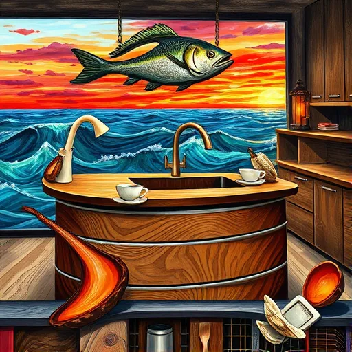 A highly detailed Renaissance-style illustration of a luxurious kitchen scene combining historical elegance with modern kitchen cabinet trends. The focal point is an ornate wooden cabinet centerpiece adorned with intricate floral and scrolling carvings, supported by elaborate claw-foot legs, reflecting Renaissance craftsmanship. Surrounding cabinets feature elaborate moldings, arches, and decorative flourishes, all showcasing textured wood grains and gilded accents that emphasize opulence. The warm color palette includes golden browns, deep burgundy reds, with subtle teal and emerald green highlights, creating a regal and inviting atmosphere. Tall arched stained glass windows in the background reveal a lush garden scene, with dappled sunlight illuminating the craftsmanship and natural materials. Whimsical details, such as an ornate brass key hanging from a handle, a ceramic vase with herbs, and a vintage wall clock, add personality and charm. The art captures meticulous Renaissance techniques, emphasizing texture, light, and shadow, blending historical artistry with contemporary kitchen cabinet design trends in a timeless, elegant composition.