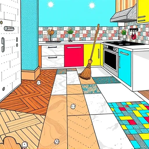 A vibrant digital art depiction of an eco-friendly kitchen remodel featuring sustainable materials and modern design elements. The scene showcases sleek, reclaimed wooden cabinetry with visible grain textures, eco-conscious ceramic tiles with nature-inspired intricate patterns, and a large energy-efficient window adorned with potted herbs and small succulents thriving in natural light. The open-concept layout emphasizes spaciousness, with a countertop made from recycled glass displaying colorful swirling patterns reminiscent of ocean tides. Under-cabinet lighting emits a soft, warm glow, complemented by quirky details like a vintage tally board for tracking zero waste days and an upcycled teapot-shaped clock on the wall. The lively environment is decorated in earthy greens, warm browns, soft beiges, and cheerful yellows, creating a calming, sustainable atmosphere. In the background, a vertical garden wall with lush greenery and trailing plants intertwines with hanging produce baskets, highlighting freshness and eco-consciousness. A whimsical squirrel-shaped watering can rests on a rustic shelf, adding playful charm. The overall digital art style combines realistic textures with exaggerated, whimsical elements, celebrating eco-friendly living with warmth, personality, and sustainability.