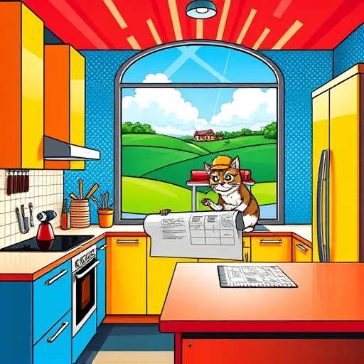 A whimsical yet elegant depiction of an affordable kitchen remodel in Darlington, Maryland, rendered in Rococo style. The scene features a vintage kitchen with ornate woodwork, scrolling motifs, and gilded accents on cabinetry and window frames. Countertops are cluttered with copper pots, colorful ceramic jars, and fresh herbs, creating a lively, inviting atmosphere. Nearby, a free-standing pantry with carved floral details and slightly open doors reveals neatly stacked ingredients. Through arched Rococo-style windows, a lush garden with blooming roses and whimsical vine patterns reflects Maryland flora. Quirky touches include a playful, ornate clock with an exaggerated face and a colorful bird perched on a gilded shelf. Warm, soft golden lighting enhances the cozy mood, while the color palette of pastel pinks, mint greens, soft golds, and creams adds charm and sophistication. The overall scene blends Rococo elegance with approachable, budget-friendly kitchen upgrades, perfect for a blog on affordable remodeling in Maryland.