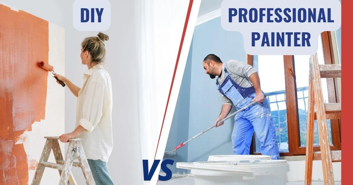 woman painting and man painting with a caption DIY vs Professional Painter