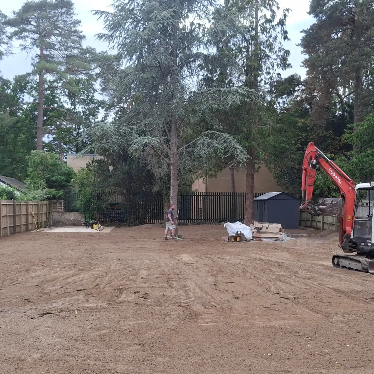 Large garden area cleared and levelled using a mini excavator