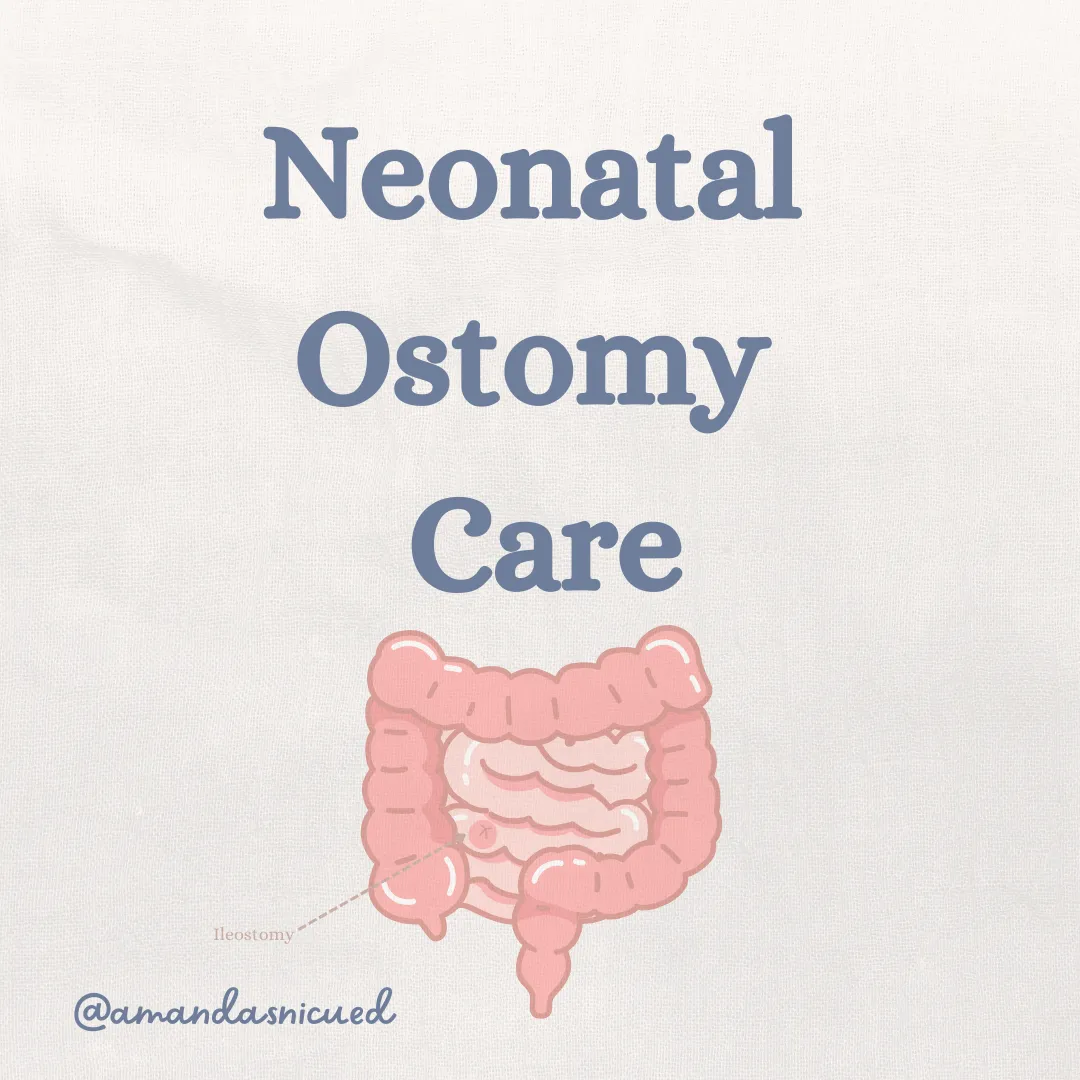 white background with grey title neonatal ostomy care
