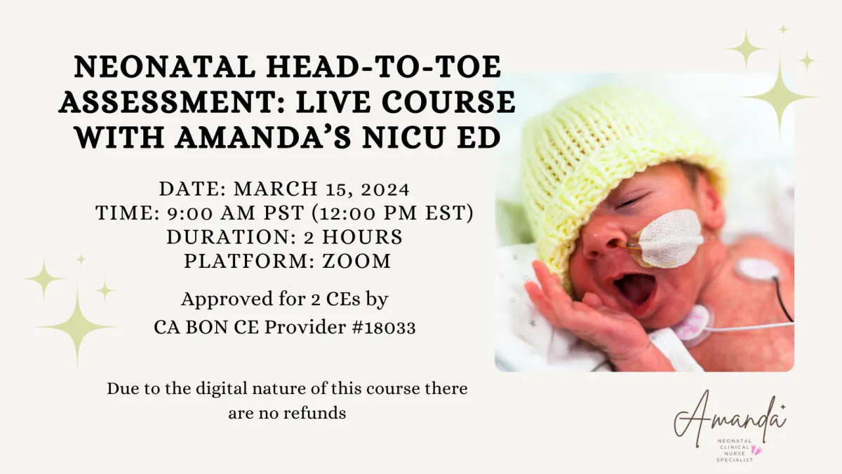 Ad for a webinar on neonatal head to toe assessment showing a premature baby