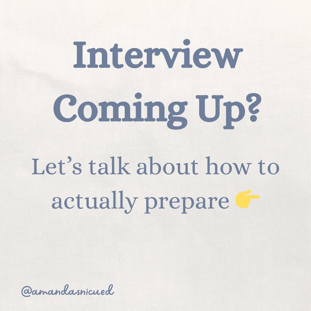 white marble background with grey text that says Interview Coming Up?