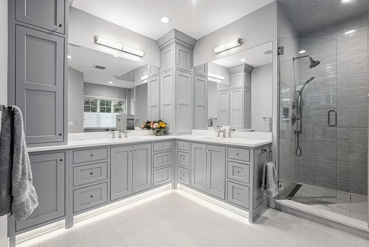 Bathroom Cabinets Using Showplace Cabinets Sterling Doors in Grey