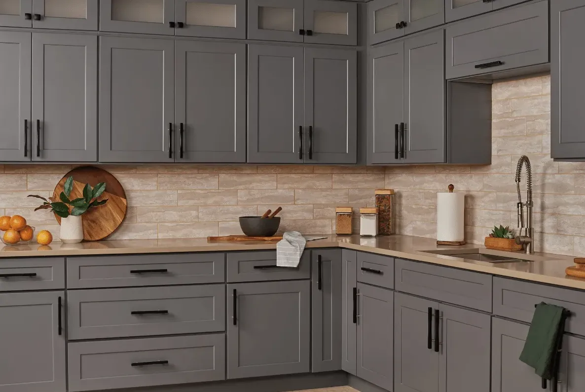 Kitchen Cabinets using Procraft Cabinets Liberty Shaker Doors in Grey