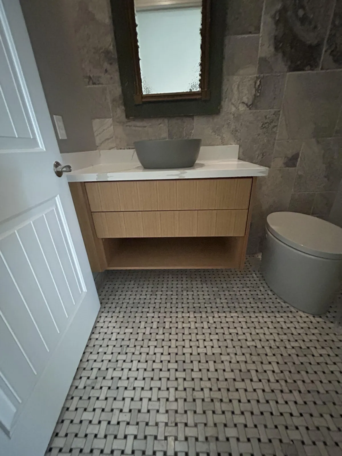 custom made floating Vanity with quartz Countertop