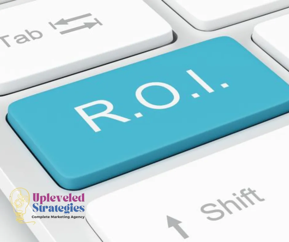 Close-up of a computer keyboard with a blue key labeled “R.O.I.” symbolizing return on investment and the financial value of adopting AI automation in business operations.