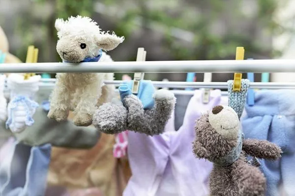 Laundry hanging on a line.