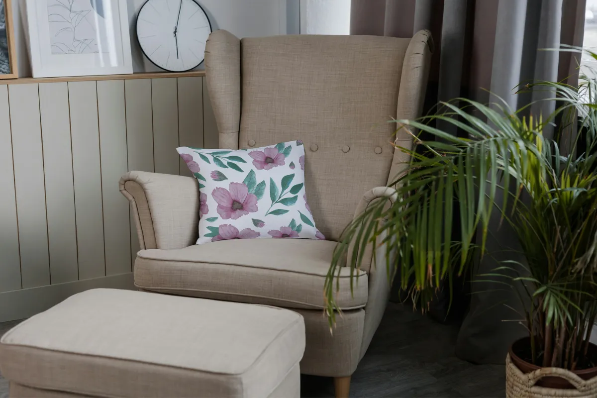 A pillow on a chaise