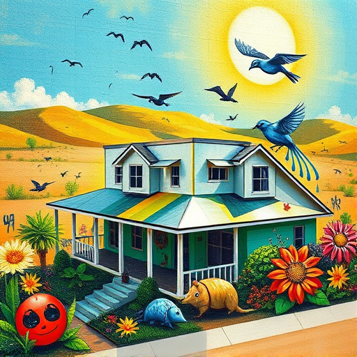 Alt text: "Renaissance-inspired blog cover image depicting 'Flat Roof Repair in Seabrook, Texas.' The scene features a charming coastal town with rolling waves in the background and colorful seaside cottages adorned with flowers. In the foreground, a detailed flat roof under repair is shown with a craftsman inspecting roofing materials such as tiles and sealants. A calm and professional mood is conveyed, blending craftsmanship and Seabrook's serene beauty. Playful elements include a seagull perched on tools and a cat peeking from a cottage window. The soft blue and earthy color palette reflects the coastal environment, while a pastel sky suggests early morning light, enhancing the tranquil atmosphere. The image focuses on the repair process without human distractions."