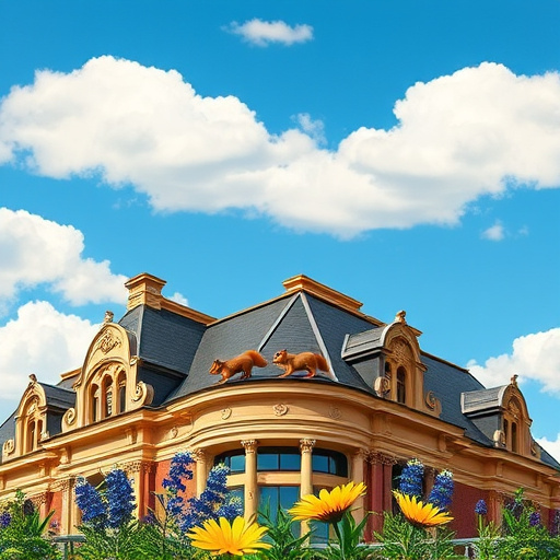 A vibrant street art scene in Magnolia, Texas, depicting a stylized house featuring a glossy silicone-coated roof gleaming in the sunlight. The textured wall is adorned with colorful graffiti, surrounded by whimsical oversized flowers and playful insects, symbolizing the protective qualities of silicone roof coatings. Local wildlife, such as armadillos and blue jays, peek into the frame, adding charm and locality. The scene exudes an upbeat, refreshing mood with rolling Texas hills and a bright blue sky in the background, enhancing openness and community feelings. The lively color palette features greens, warm yellows, and striking blues, with a texture reminiscent of spray paint, echoing the spirit of street art. Abstract shapes and masked characters represent wind and rain, swirling around the roof artistically to illustrate the effectiveness of silicone coatings in home maintenance. The image vibrates with energy, showcasing innovation while highlighting local culture.