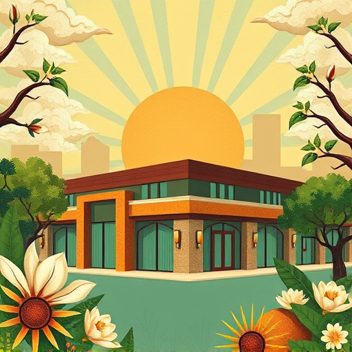 A photorealistic blog cover image depicting "commercial roofing systems in Sugar Land, Texas." The image captures a vibrant view of a busy commercial district under a bright Texas sun, featuring a variety of roofing styles and colors including metal, shingles, and flat roofing in the foreground. These materials reflect sunlight, highlighting their durability and modern design. Above, a clear blue sky with a few fluffy clouds enhances the warm atmosphere. In the background, palm trees and unique local architecture provide a distinct Texan ambiance. Playful architectural details like colorful awnings and whimsical business names add a lighthearted touch. Additionally, a squirrel is seen on a rooftop with birds soaring above, contributing to the lively yet professional environment. The color palette of warm earth tones and vibrant accents aligns with the optimistic Texas landscape, making this image both engaging and informative about the roofing options in Sugar Land.