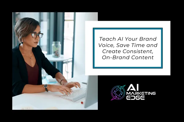 A women at a computer audits her AI brand tone & voice