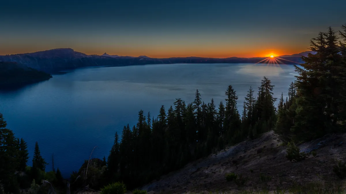 Crater Lake Sunrise on a cold spring morning.