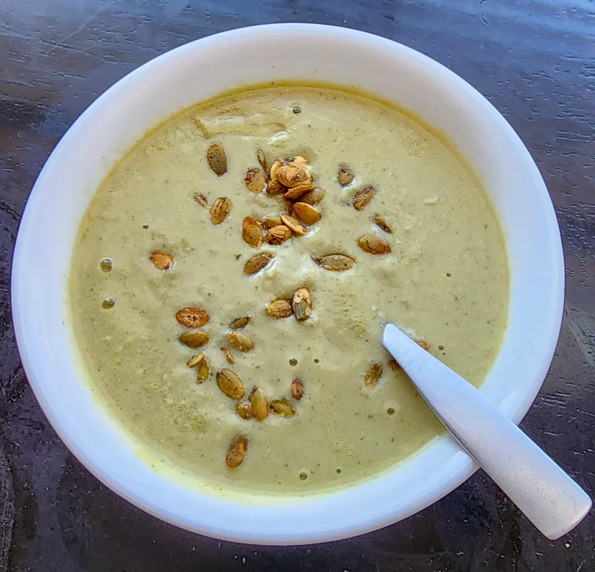 Zucchini and Kale Soup with pepitas